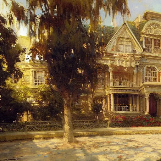 Prompt: detailed cinematic wide shot of sucession mansion design spring light, painting by gaston bussiere, craig mullins, j. c. leyendecker