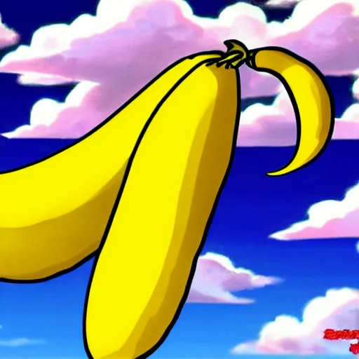 Image similar to a flying banana, anime style