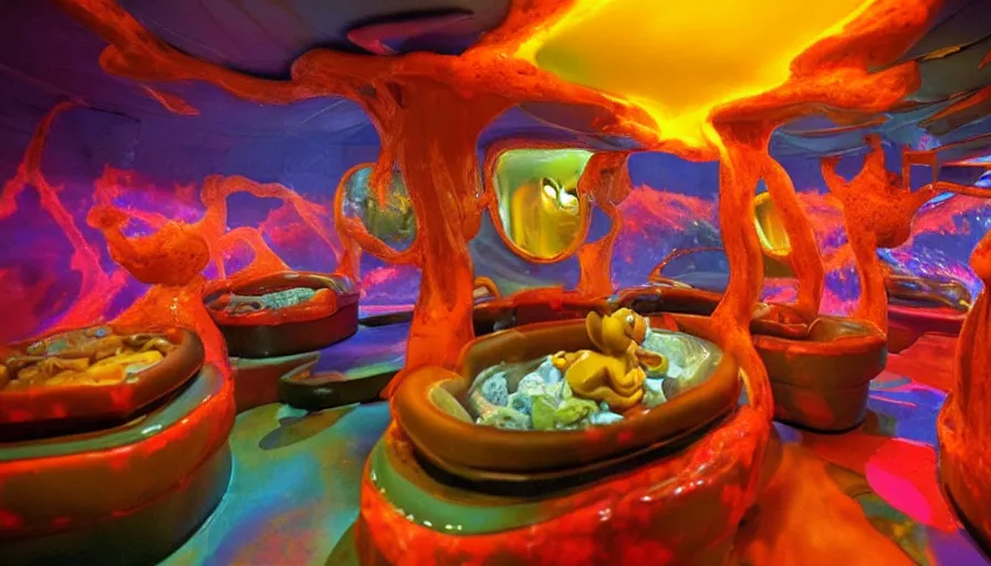 1990s photo of inside the Garfield's Lava Lamp ride at