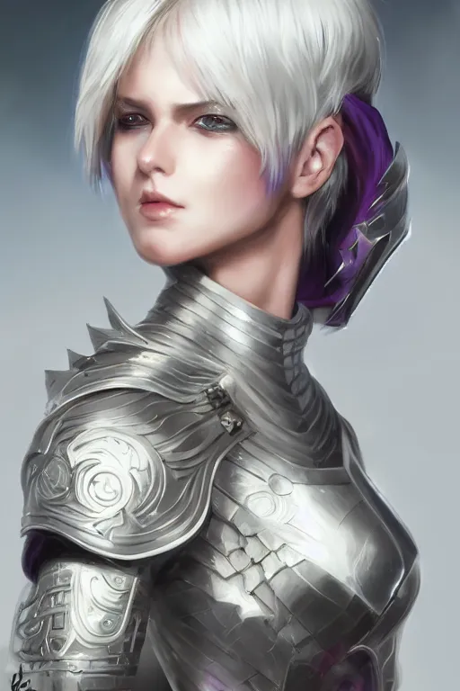 Image similar to A realistic anime portrait of a short white haired female rogue wearing an intricate medium armor, middle eastern, purple eyes, digital painting, by Stanley Artgerm Lau, Sakimichan, WLOP and Rossdraws, digtial painting, trending on ArtStation, SFW version