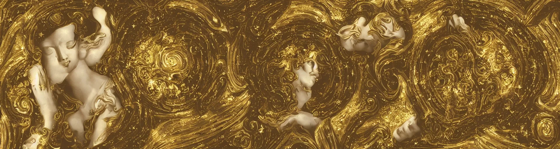 Prompt: symmetrical saint Woman beautiful gracious baroque marble and gold in space, stars, clouds