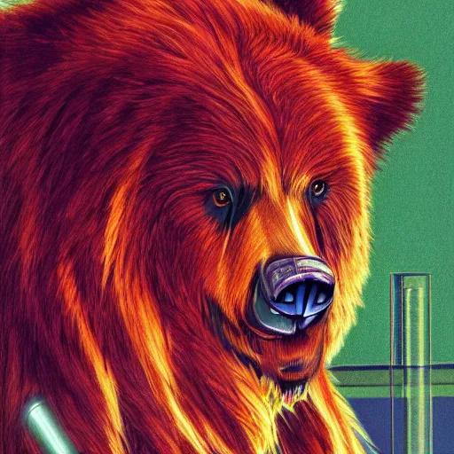 Image similar to fluorescent fluorescent lamp handsome anime bear, isabel emrich, charlie a beutiful red - haired angle, earth tones, hoon by laurie detailed portrait, intricate reflected from the vga ega cga floor a cruel written letters