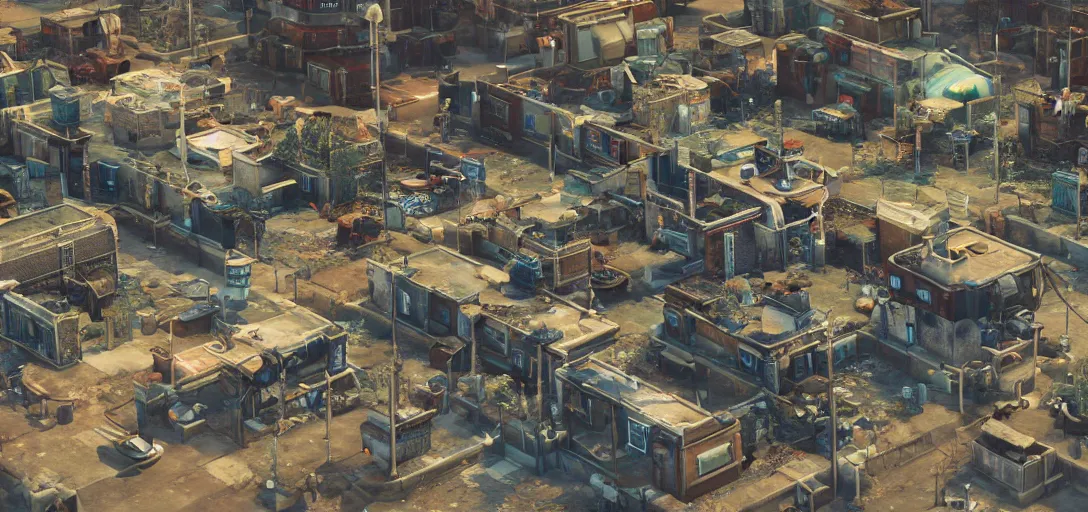 Image similar to Isometric 3d octane render of Fallout 4 Diamond City