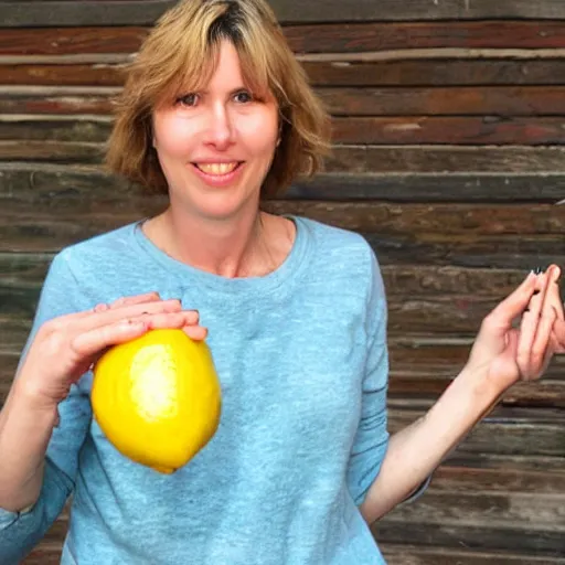 Prompt: Julia Davis holding a lemon