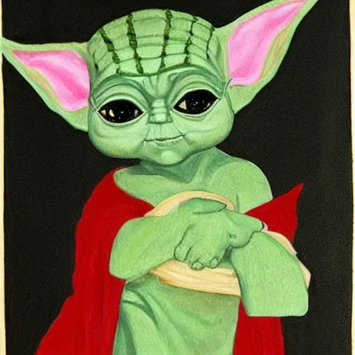 Prompt: baby yoda as Cleopatra, egyptian painting