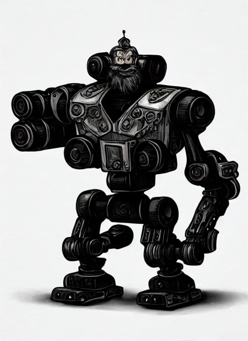 Prompt: dwarf fighter sitting in chair robot mech, exquisite details, black beard, white background, by studio muti