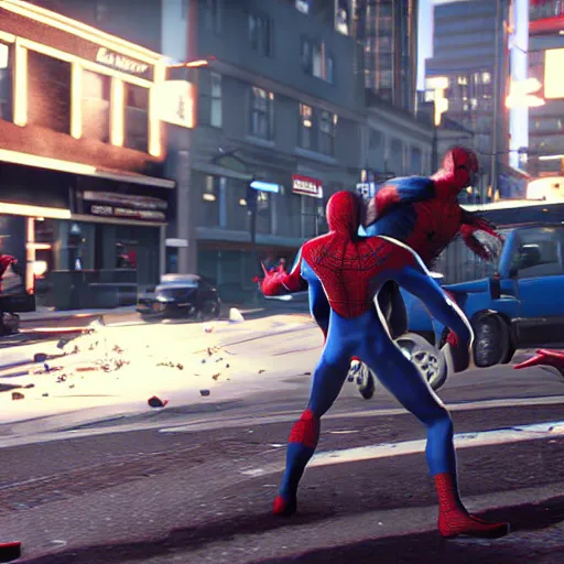 Image similar to Screenshot from the PC game Payday 2 demonstrating the Spiderman crossover