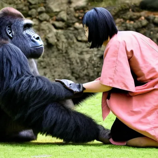 Image similar to japanese high school girl attacks gorilla from 1 4 th monks manuscript