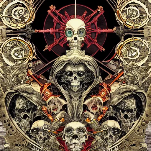 Image similar to portrait of memento mori, symmetrical, by yoichi hatakenaka, masamune shirow, josan gonzales and dan mumford, ayami kojima, takato yamamoto, barclay shaw, karol bak, yukito kishiro