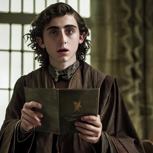 Image similar to Timothée Chalamet as Dumbledore in Harry Potter