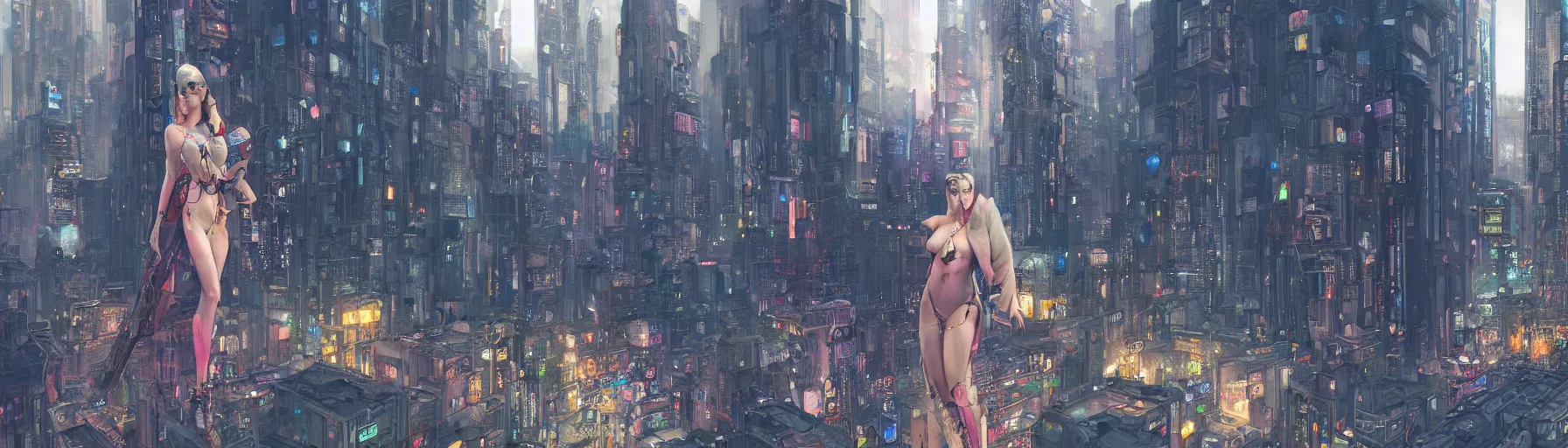 Image similar to a big life-like hologram of a beautiful young woman in the middle of the city centre of a futuristic cyberpunk city, street view, Warhammer, highly detailed, artstation, illustration, art by Gustav Klimt