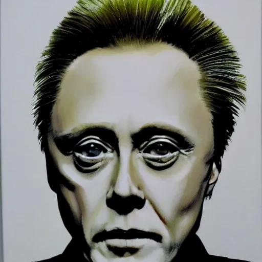 Prompt: Christopher Walken painted like a Saint with halo behind head