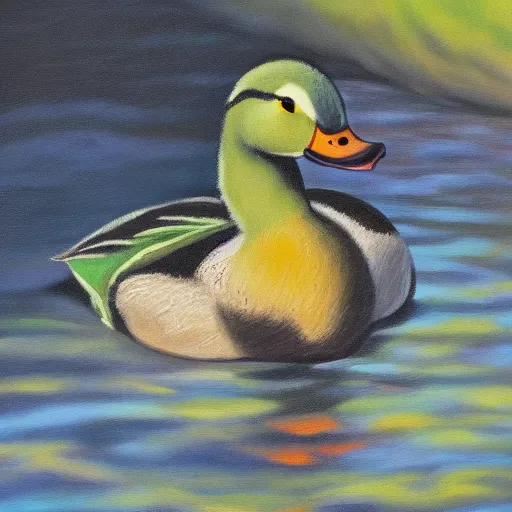 Prompt: a duck on the prowl oil painting frank mason