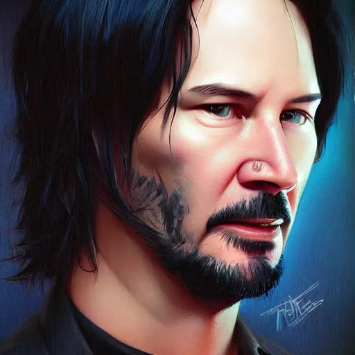 Image similar to keanu reeves in Pixar style by Stanley Artgerm and Tom Bagshaw