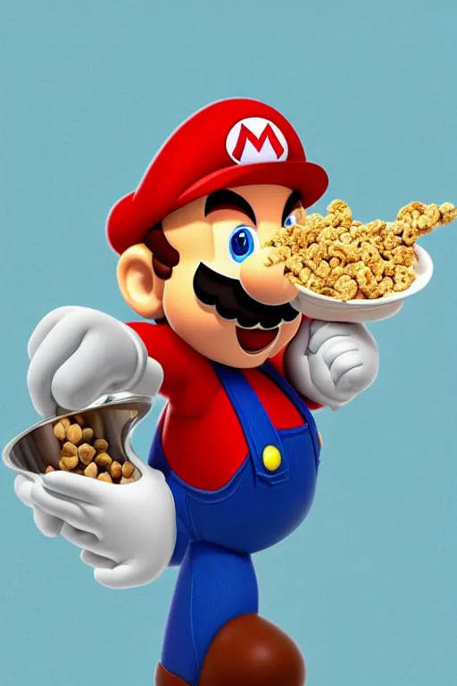 Image similar to mario holding a cereal bowl