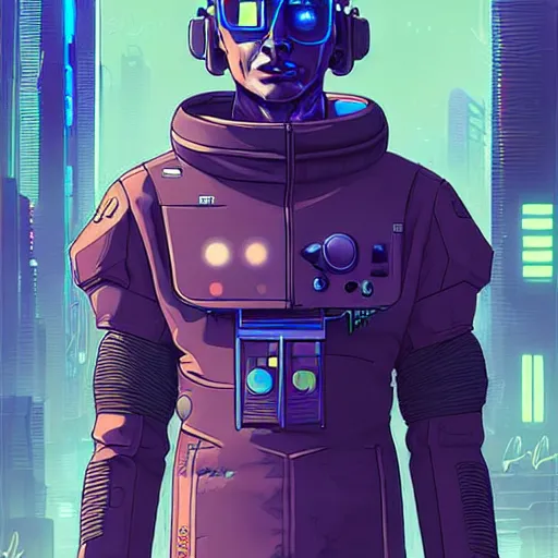 Image similar to A cyberpunk policemen cyborg on the street of a cyberpunk city art by Josan Gonzalez, sci-fi, highly detailed, digital painting, artstation, smooth, sharp focus, illustration, concept art by Josan Gonzalez and James Gurney and Mœbius