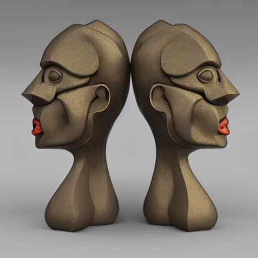 Prompt: the two-headed corlek head scupture, 3d render ,abstract art in the style of cubism and georges braque,