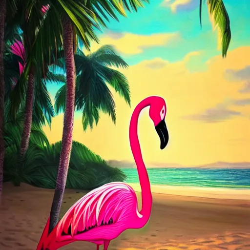 pink flamingo on the beach under the sunset, gta | Stable Diffusion ...