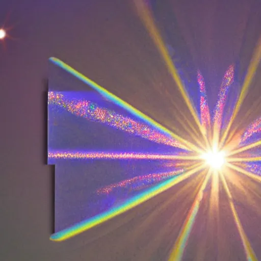 Prompt: Holographic crystals forming around radiant sunflared sun