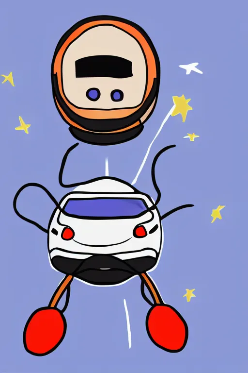 Image similar to basic digital drawing in photoshop of simple astronaut driving a fly car