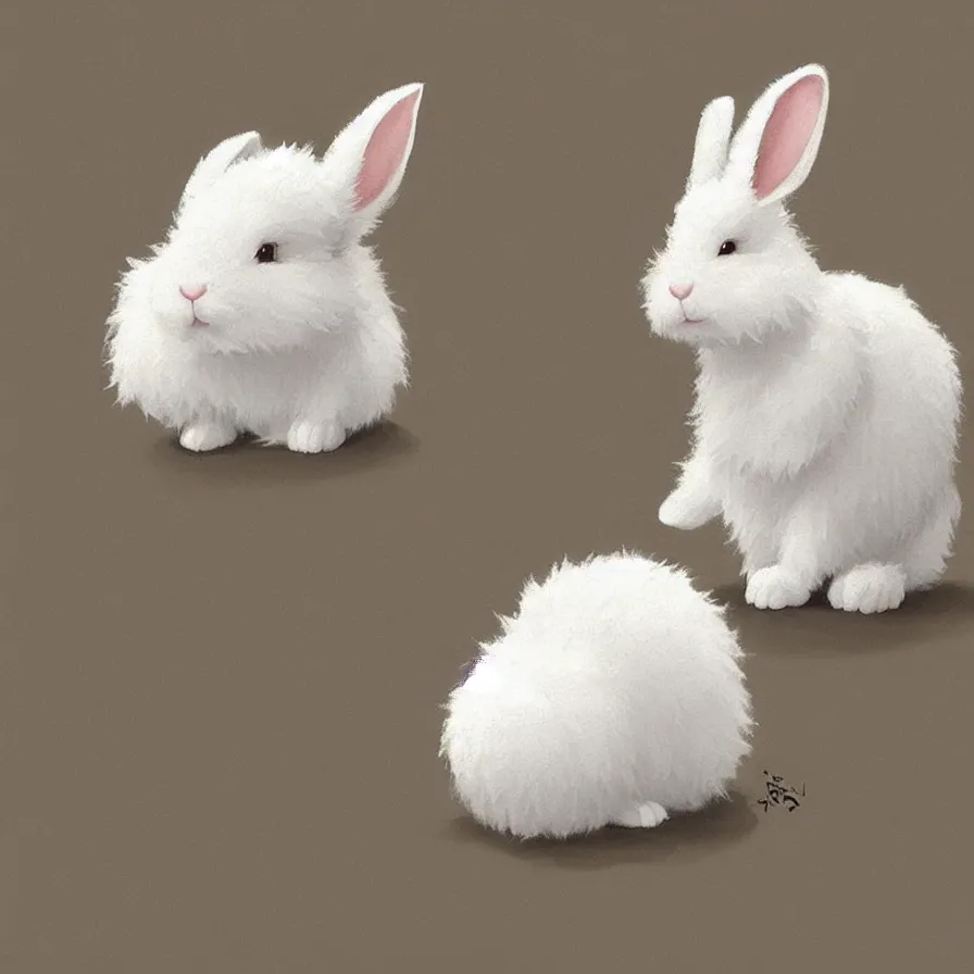 Image similar to a lovely white fluffy bunny, with big ears on a plain background, art by Goro Fujita, sharp focus, highly detailed, ArtStation