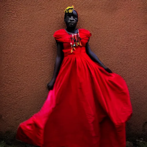 Image similar to photo of a woman in a red dress by eric lafforgue. professional photography.