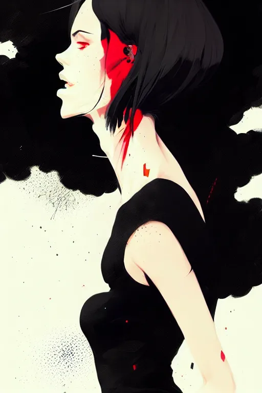 Image similar to a ultradetailed beautiful panting of a stylish woman wearing a black dress, by conrad roset, greg rutkowski and makoto shinkai, trending on artstation