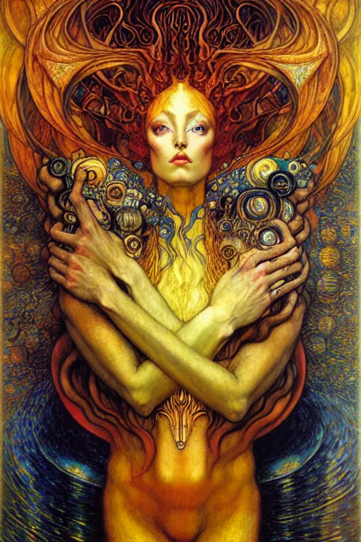 Image similar to Divine Chaos Engine by Karol Bak, Jean Delville, William Blake, Gustav Klimt, and Vincent Van Gogh, symbolist, visionary