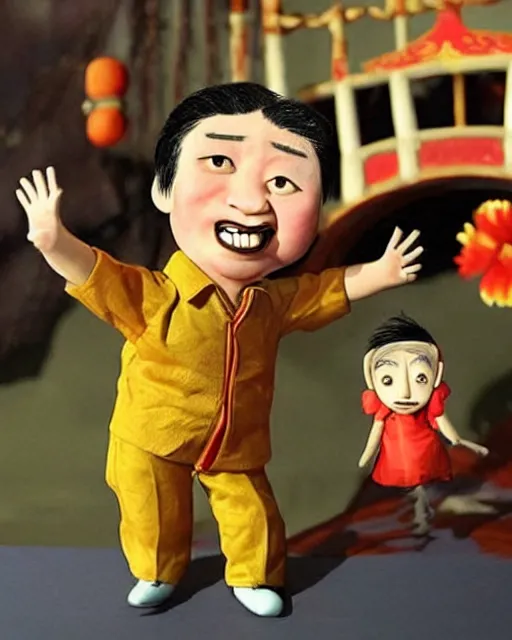 Image similar to xi jinping as a highly detailed stop motion puppet addressing the chinese military before invasion of taiwan, in the style of laika studios ’ s paranorman, coraline, kubo and the two strings