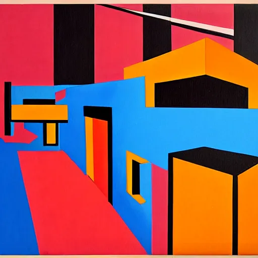 Prompt: a bauhaus style painting of a night club