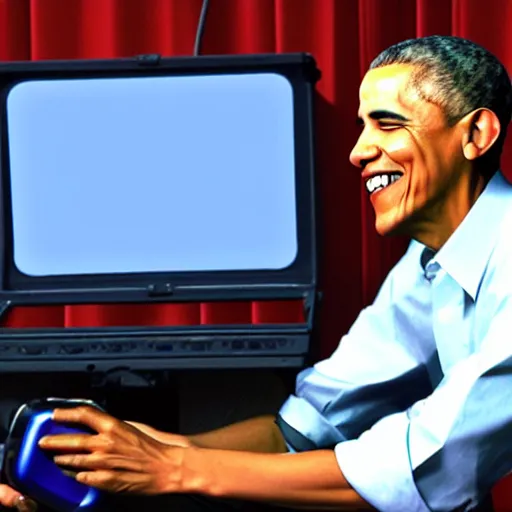 Prompt: Barack Obama playing Super Smash Bros. Melee on Gamecube ,-W 704