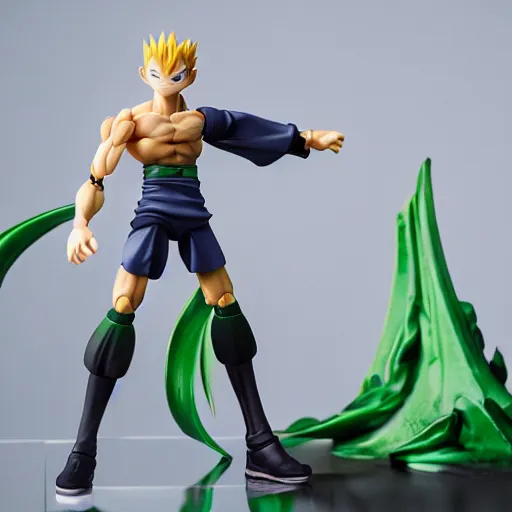 Image similar to gon freecss, hunterxhunter, actionfigure, product shoot, studio lighting