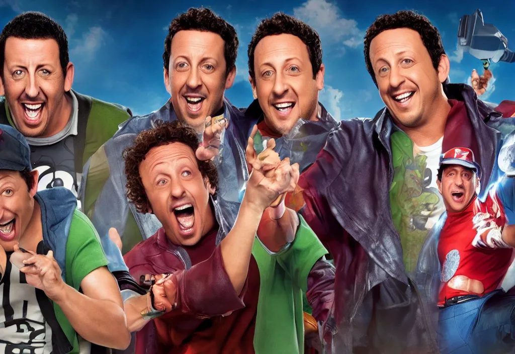 Image similar to Adam Sandler, Rob Schneider, and Paulie Shore, DC comics, HD, 4K, octane render