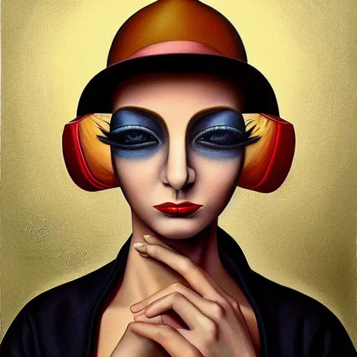 Prompt: detailed painting, a painting of a woman, skeuomorphic, airbrush art, an ultrafine detailed painting by rafal olbinski, behance contest winner, pop surrealism, very detailed, minimalist