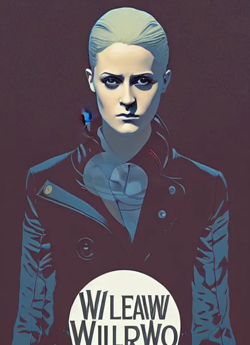 Image similar to poster artwork by Michael Whelan and Tomer Hanuka, a portrait of Evan Rachel Wood in Westworld, clean