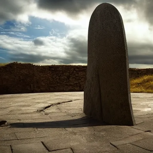 Image similar to stargate made of stone that form a circle, cinematic view, epic sky