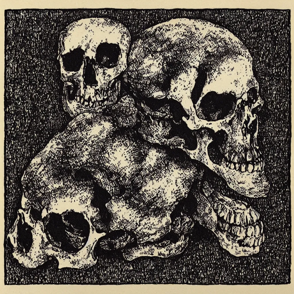 Prompt: blockprint of a skull