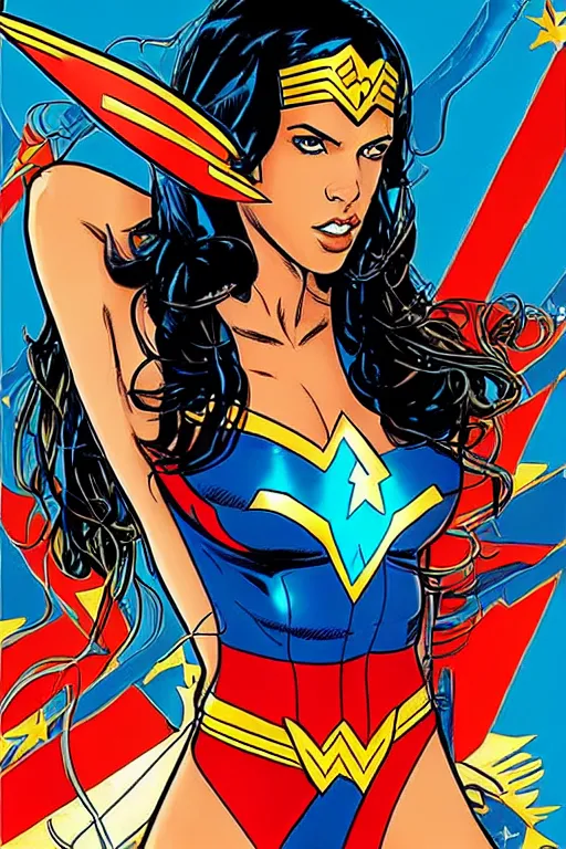 Image similar to aaliyah haughton as wonder woman, standing, full body, vector image, comic books style, very detailed, by jim lee, by todd mcfarlane, by rob liefeld
