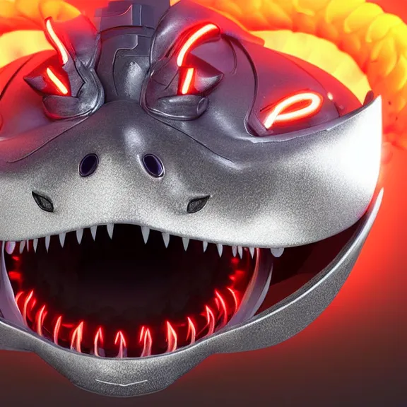 Image similar to close up mawshot of a cute elegant beautiful stunning anthropomorphic female robot dragon, with sleek silver metal armor, glowing OLED visor, facing the camera, the open maw being highly detailed and soft, with a gullet at the end, food pov, prey pov, about to be eaten, vore, digital art, pov furry art, anthro art, furry, warframe art, high quality, 3D realistic, dragon mawshot, maw art, macro art, micro art, dragon art, Furaffinity, Deviantart, Eka's Portal, G6