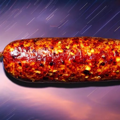 Prompt: slice of CHORIZO sausage, night sky, 8k, photograph, photorealistic