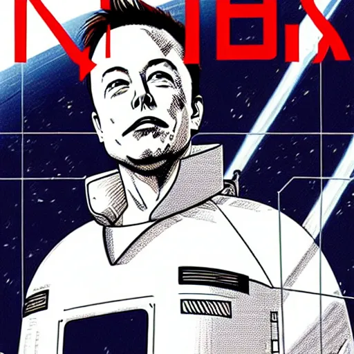 Image similar to elon musk and spacex manga by katsuhiro otomo