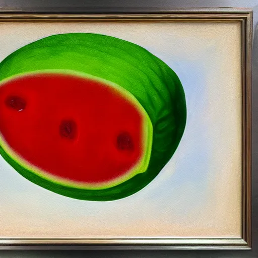 Image similar to painting of a watermelon by rene magritte, hd, 4 k, detailed, award winning