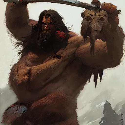 Prompt: hairy barbarian with moose head by greg rutkowski by frank frazetta