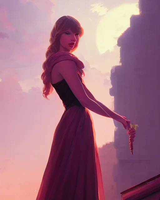 Image similar to portrait of taylor swift as an elegant renaissance goddess, in gta v, stephen bliss, unreal engine, by greg rutkowski, loish, rhads, makoto shinkai and lois van baarle, ilya kuvshinov, rossdraws, global illumination, radiant light, detailed and intricate environment, pastel