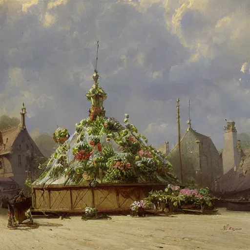 Prompt: detailed painting of a pod architecture, floral ornaments, andreas achenbach