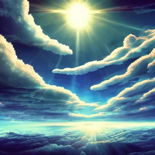 Image similar to beautiful surreal scenery artwork pixiv. gigantic architectural modern design node network of cloud computing soul dust. unthinkable dream cloud computer infinites. sublime god lighting, sun rays, cold colors. insanely detailed, artstation!! pixiv!! infinitely detailed