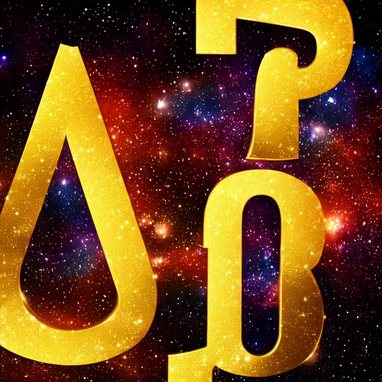 Image similar to letter q in gold style on space background, cinematic, highly detailed