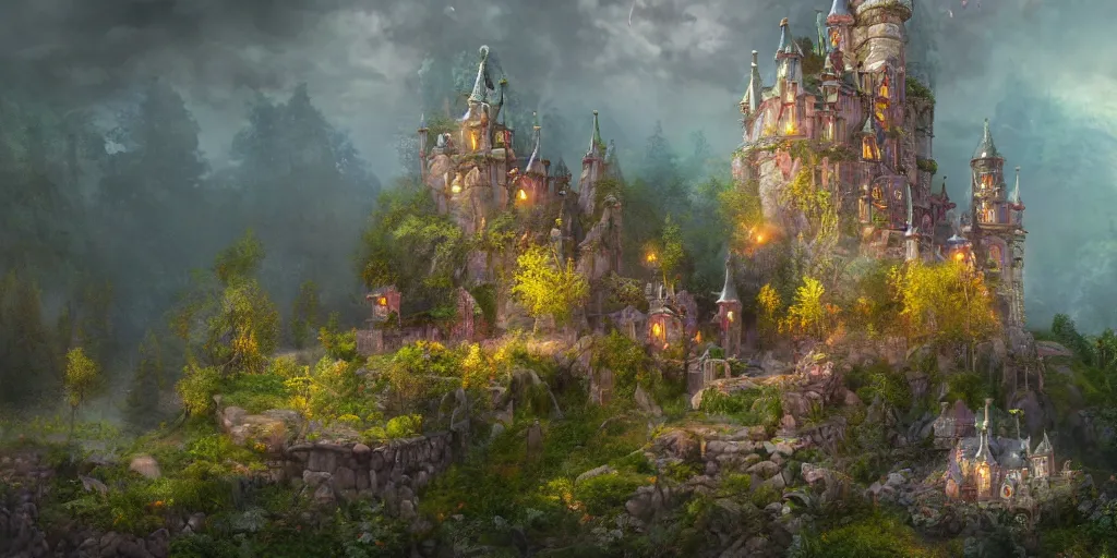 Image similar to a fairy castle, extremely detailed oil painting, unreal 5 render, fantasy digital art, octane render, beautiful composition, trending on artstation, award-winning photograph, masterpiece