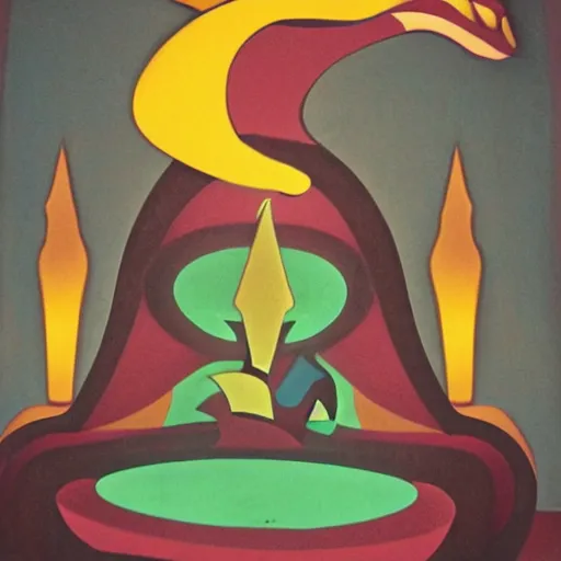 Image similar to futurism art style of a dragon king sits on a throne by jean arp magic realism hyper realistic 2 0 0 mm lens candlelight