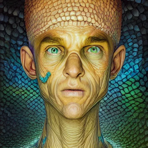 Image similar to lucky fungus labyrinth mohawk scales projector portrait by gaston bussierre and charles vess and james jean and erik jones and rhads, inspired by rick and morty, epic, funny, huge scale, beautiful fine face features, intricate high details, sharp, ultradetailed